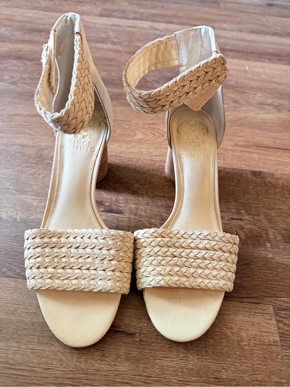 Vince Camuto Braided Neutral Tan Block Heel Sandals